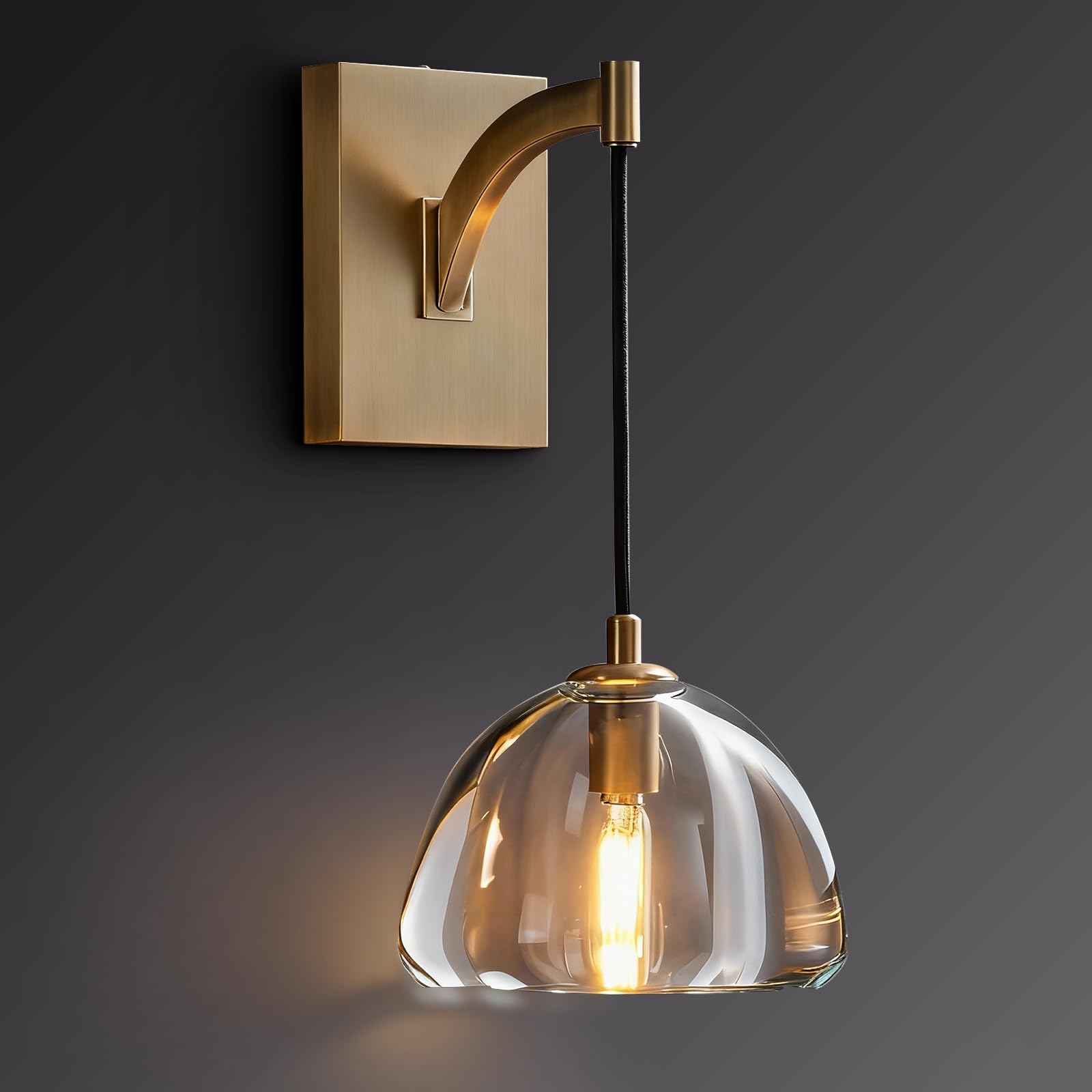 Photo 1 of housondmy Crystal Dome Wall Sconce Hardwired, Modern Brass Bathroom Wall Sconces, Gold Vanity Sconce Light for Bedroom/Living Room/Hallway/Stairs,E12 Bulb Included
