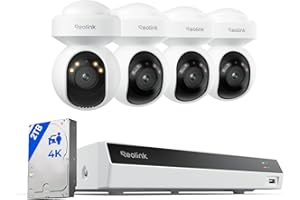 Reolink 4K Security Camera System with PT Auto-Tracking, 355°Pan 50°Tilt, 4K PoE Cameras Home Surveillance Wired Outdoor, Smart AI Detection, Spotlights & 2-Way Talk, 8CH NVR 2TB HDD, RLK8-800PT4