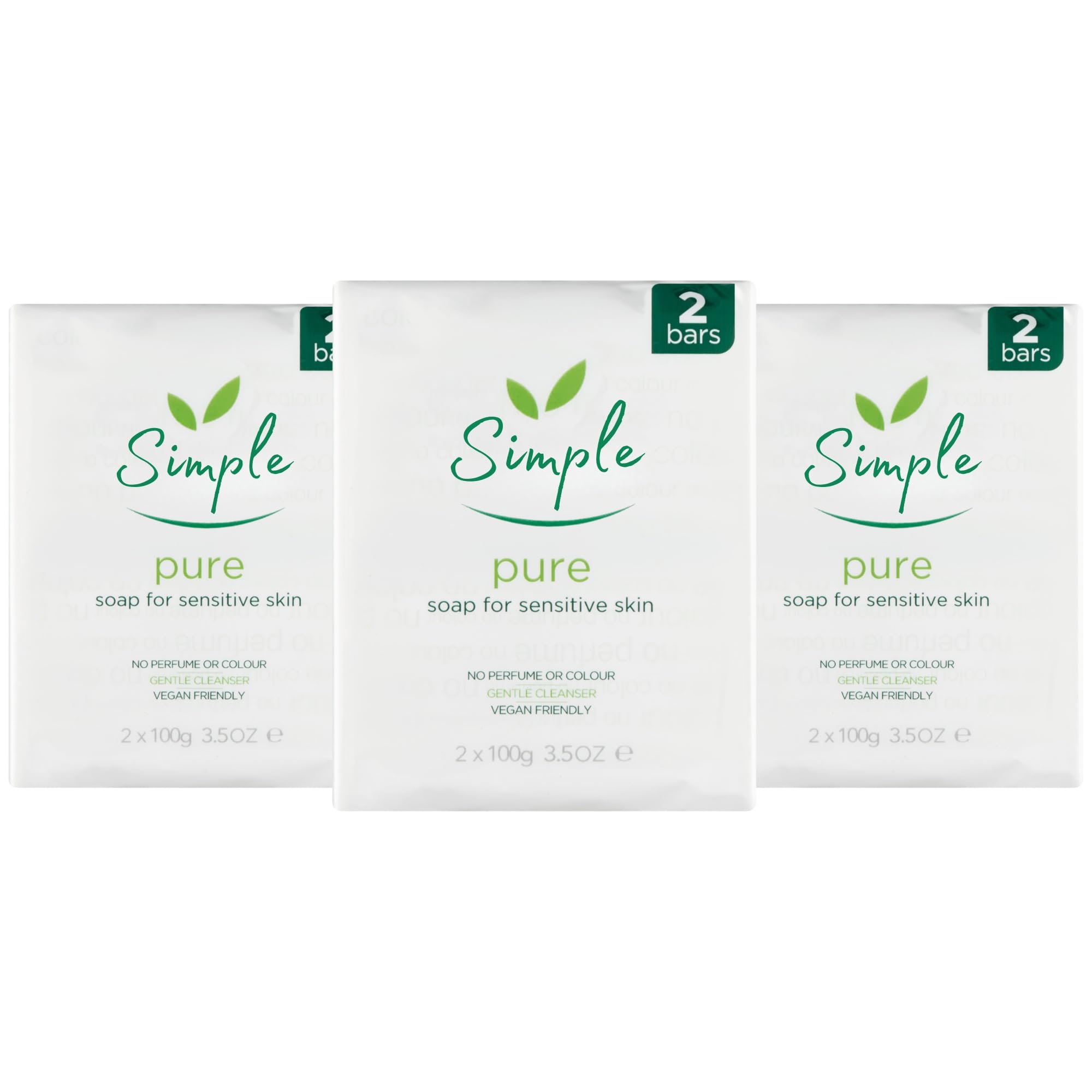 Sensitive Skin Soap Bars 6 Pack (3 x Twin Pack, 6 x 100g) Fragrance Free Gentle Cleansing Bar No Perfume No Colour Vegan Face & Body Soap