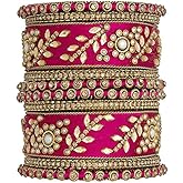 Aheli Traditional Wedding Designer Silk Thread Faux Stone Studded Bridal Bangle Set Chuda Indian Ethnic Bollywood Fashion Jewelry Gift for Women Blue