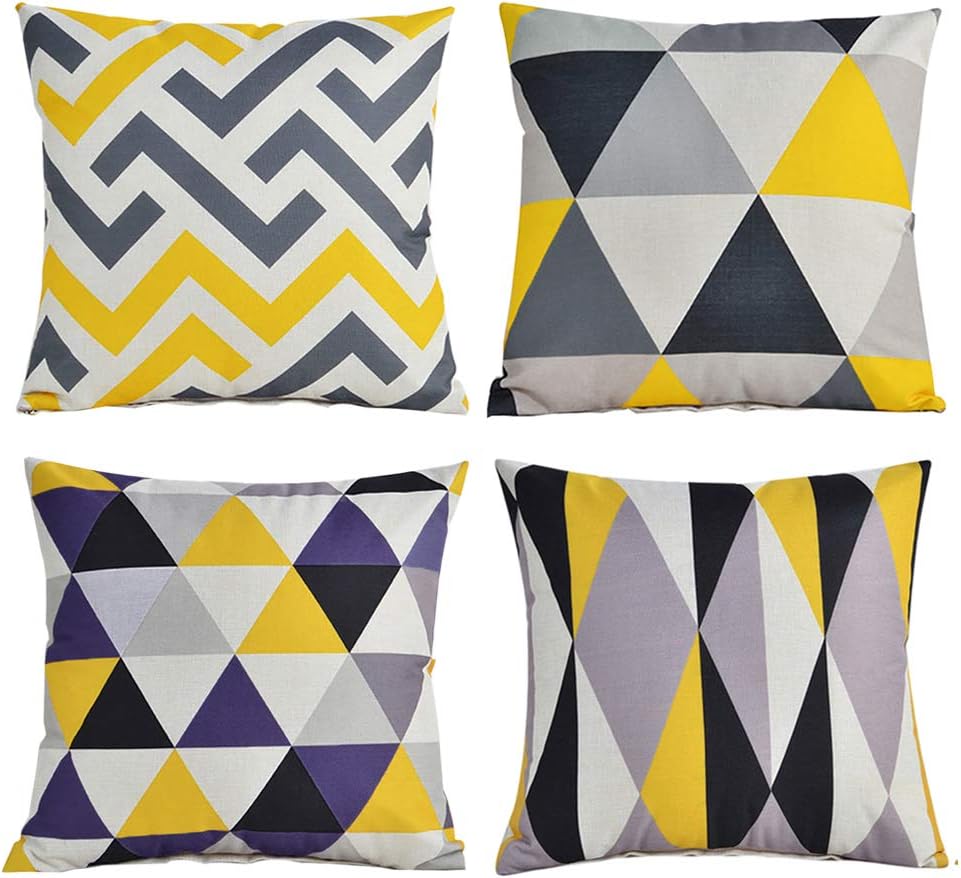 BCKAKQA Throw Pillow Covers 18 x 18 inch Grey and Mustard Geometric Cushion Covers Soft Polyester Square Decorative Throw Pillow Case for Living Room Sofa Couch Bed Pillowcases 45 x 45 cm Set of 4