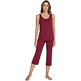 WiWi Pajamas for Women-Viscose Made from Bamboo Sleeveless Pjs Tank Top Capri Pants Pajama Set S-XXL