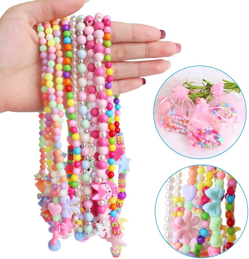 ONESING 22 Pcs Toddler Costume Jewelry Gift Princess Necklace Bracelet Set Girls Play Jewelry Kit Necklace Bracelet for Kids Play Dress Up: Clothing