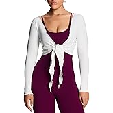 Aoxjox Women's Athlenza Ruffle Wrap Tie Front Tops Long Sleeve Shrug Crop Top Ballet Yoga Workout Cardigan