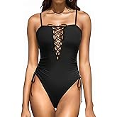 DACI Women's Bandeau One Piece Swimsuit - High Cut Sexy Bathing Suits Slimming Lace Up Monokini Swimwear 2026