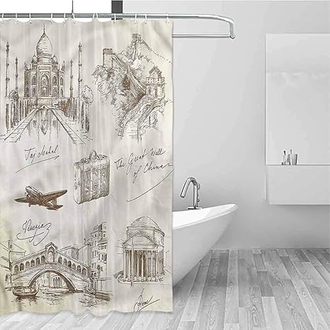 Amazon Gloria Johnson Travelバスルームシャワーカーテン世界的に有名なランドマーク面白いシャワーカーテン 180x180 Cm シャワーカーテン ホーム キッチン オンライン通販