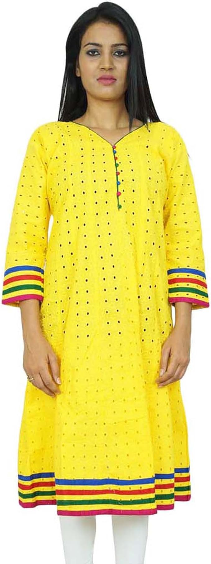 Ethnic Kurta Chicken Embroidery Full Sleeve Long Cotton Kurti Women