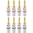 Nakamichi Excel Series 24k Gold Plated Banana Plug 12 AWG - 18 AWG Gauge Size 4mm for Speakers Amplifier Hi-Fi AV Receiver Stereo Home Theatre Radio Audio Wire Cable Screw Connector 8 Pcs (4-Pairs)