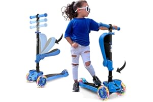 Hurtle 3-Wheeled Scooter for Kids - Wheel LED Lights, Adjustable Lean-to-Steer Handlebar, and Foldable Seat - Sit or Stand Ride with Brake for Boys and Girls Ages 1-14 Years Old