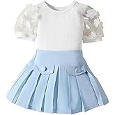 Lucikamy Toddler Baby Girl Skirts Outfit Spring Summer Kids Clothes Sleeveless Knit Vest Top + Pleated A-Line Skirt Set
