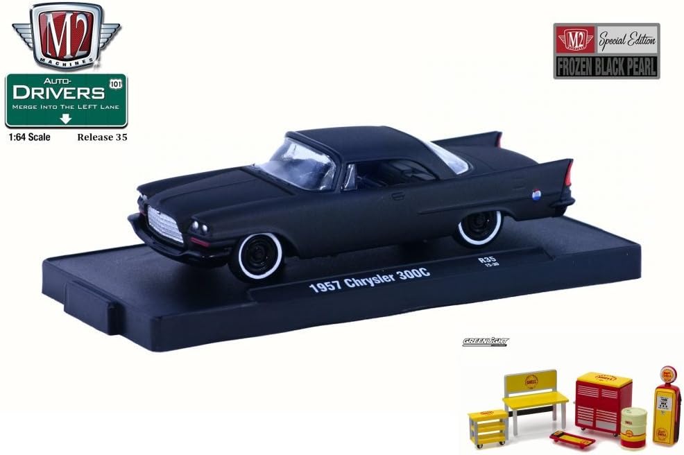 Diecast Car & Shop Tools Package - 1957 Chrysler 300C, Black Pearl - Castline M2 11228/35 - 1/64 Scale Diecast Model Toy Car w/Shop Tools