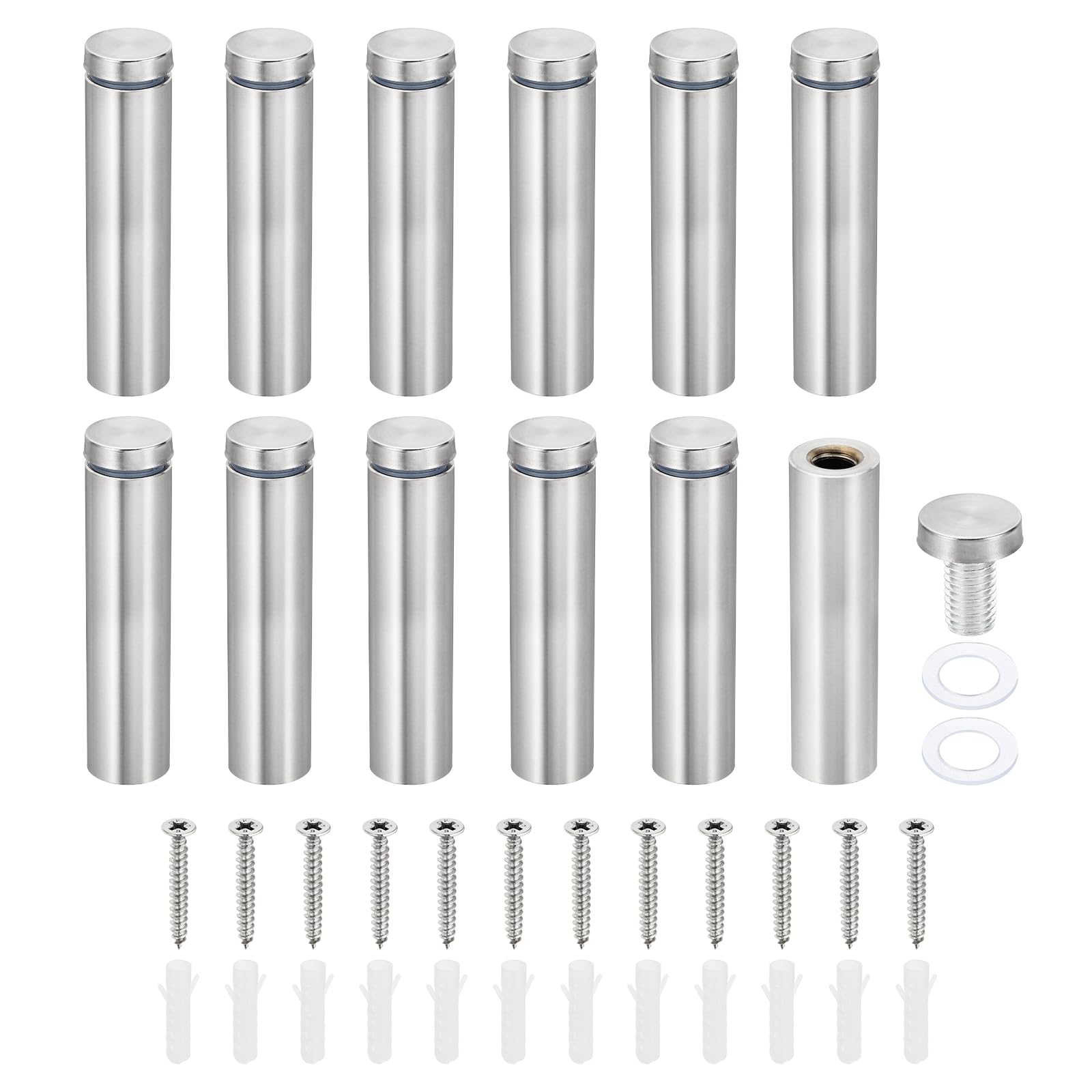 PATIKIL 3/4 x 3.2 inch Sign Standoff Screws, 12 Set Stainless Steel Wall Standoff Mounting Hardware Advertising Glass Nail for Hanging Acrylic Picture Frame Acrylic Panel, Silver