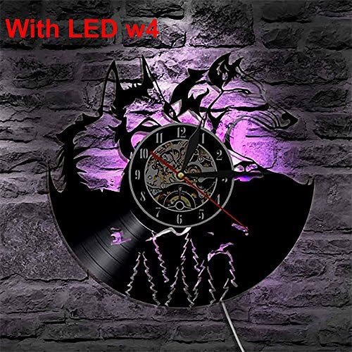 ACHZX Wolf Animals LED Lighting Color Changing Wall Clock Light Remote Control LED Backlight Modern Cool Interior Decor