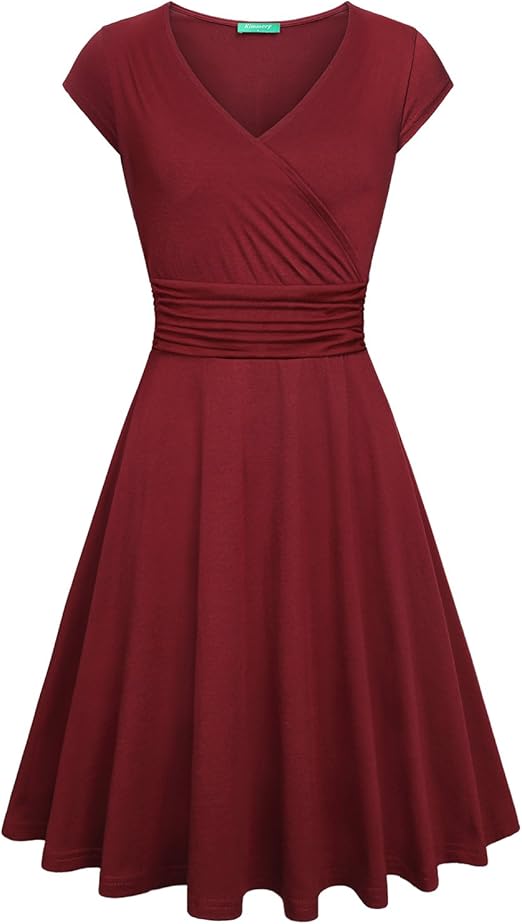 Kimmery V Neck Wine Dress, Women Business Casual Petite