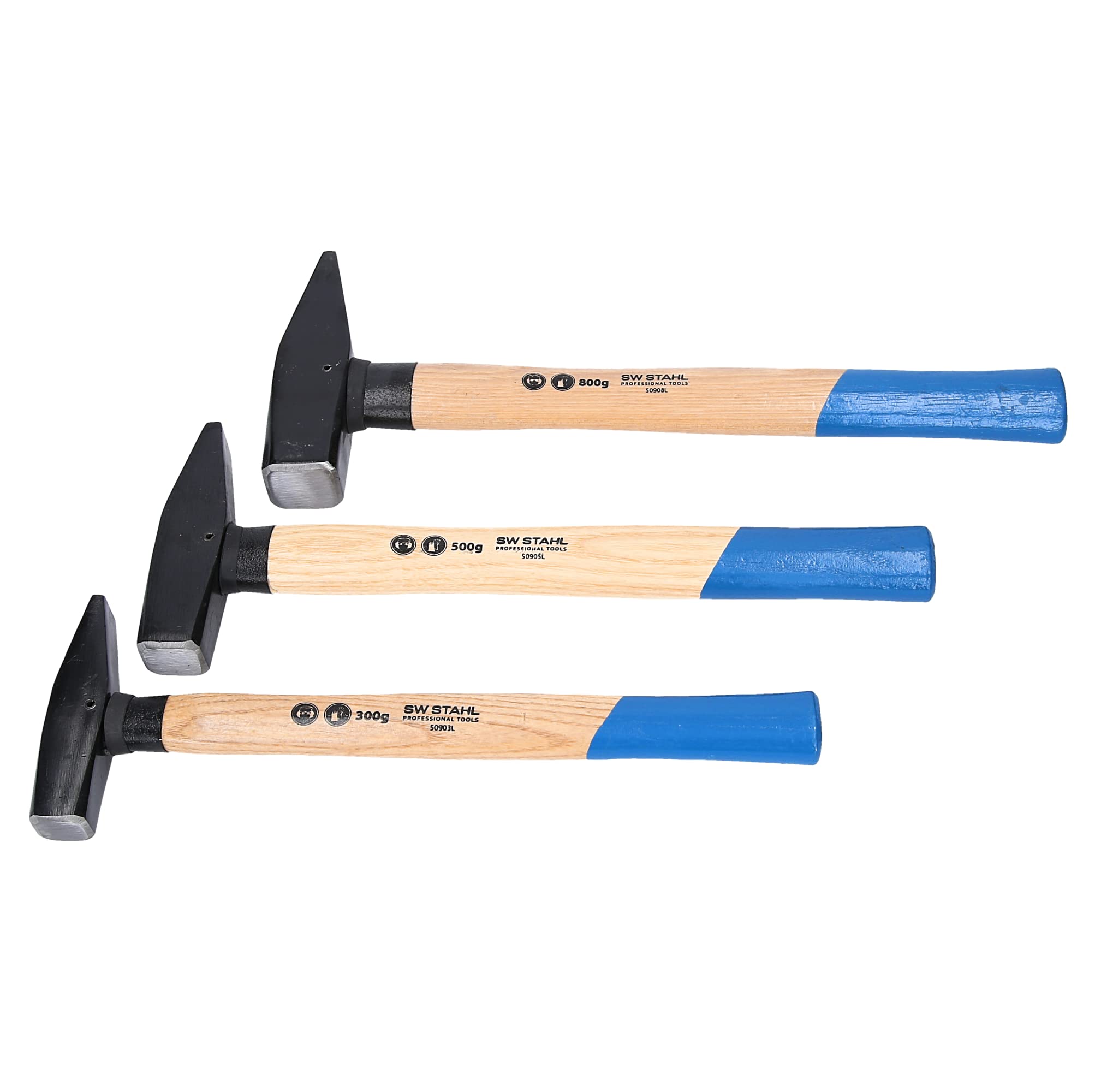 SW-Stahl Engineer's Hammer with Hickory Handle Set 3-Piece 300 + 500 + 800 g, 50930L