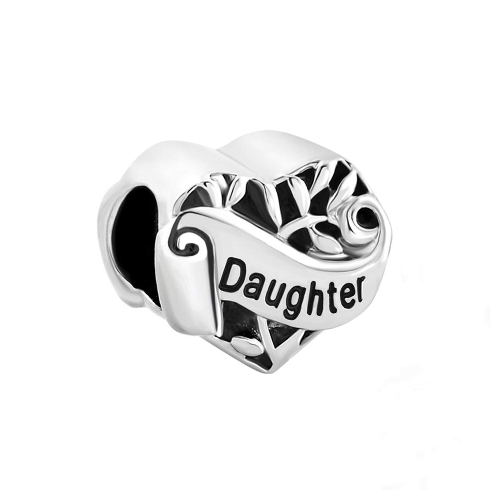 Daughter Love Heart Charm Compatible with Pandora Charms Bracelets Granddaughter Mom Jewellery Family Mothers Day Birthday