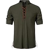 Men's Cotton Long Sleeve Lace Up Vintage Shirts for Renaissance Pirate Viking Medieval Costume