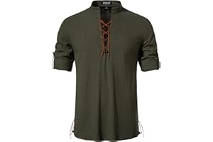 JEMITOP Men's Cotton Long Sleeve Lace Up Vintage Shirts for Renaissance Pirate Viking Medieval Costume
