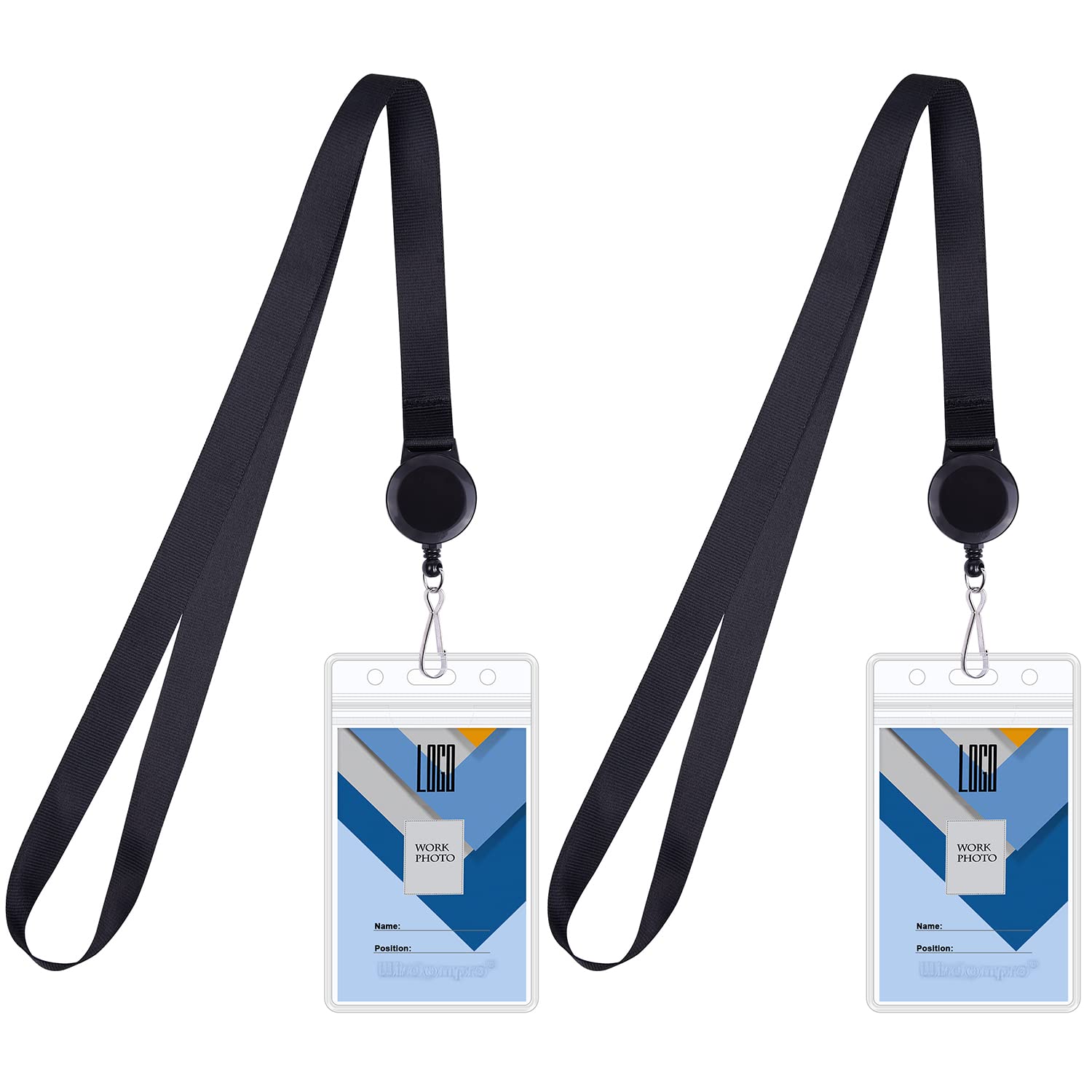 Wisdompro Cruise Lanyard with ID Card Holder, 2 Pack Neck Lanyard with Retractable Reel & Double Sided Waterproof Clear ID Badge Holder for Cruise Ships - Black (Vertical) — image 1