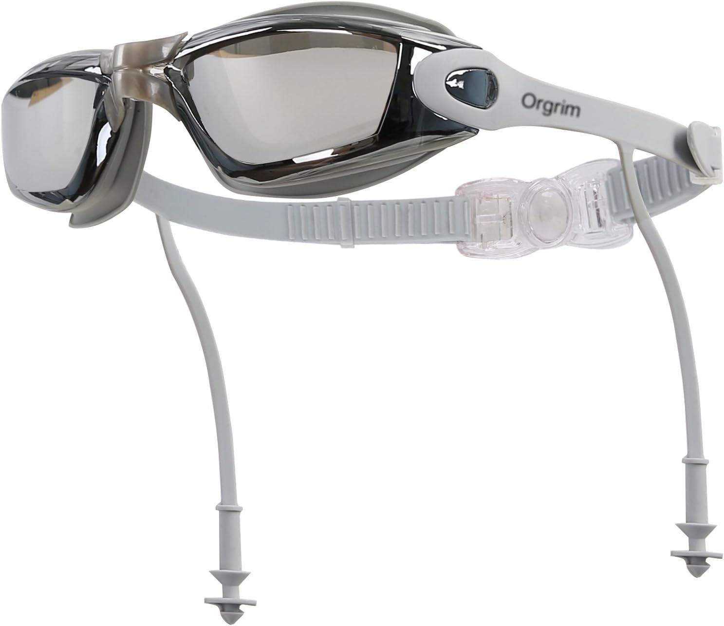 Orgrim Swimming Goggles with Siamese Ear Plugs - UV Protection Anti Fog - Best Adult Swim Goggles (Blue) (Gray)