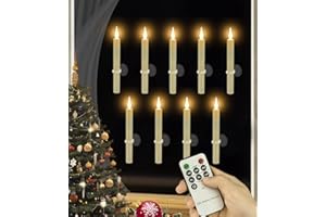 Strg Christmas Window Candles with Remote Timer, Flameless Taper Candles with Suction Cup and Magnetic Base Battery Operated Candle Sticks for Christmas Halloween Decorations (9 Pack)
