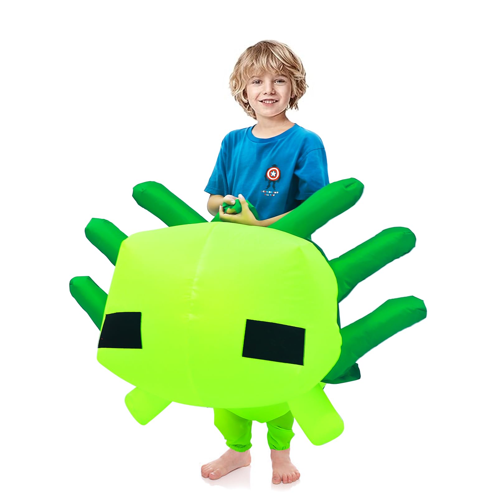 Photo 1 of FANFX Cartoon Axolotl Costume Inflatable Costume for Adult and Kids Christmas Blow Up Costumes Cute Unisex Suit for Animals Cosplay Holiday Party with Adjustable Waistband