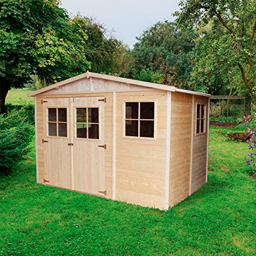 TIMBELA M334 ABRI de Jardin en Bois Exterieur - Chalet en Pin/épicéa- 318x220 cm/6 m²- Construction de Panneaux