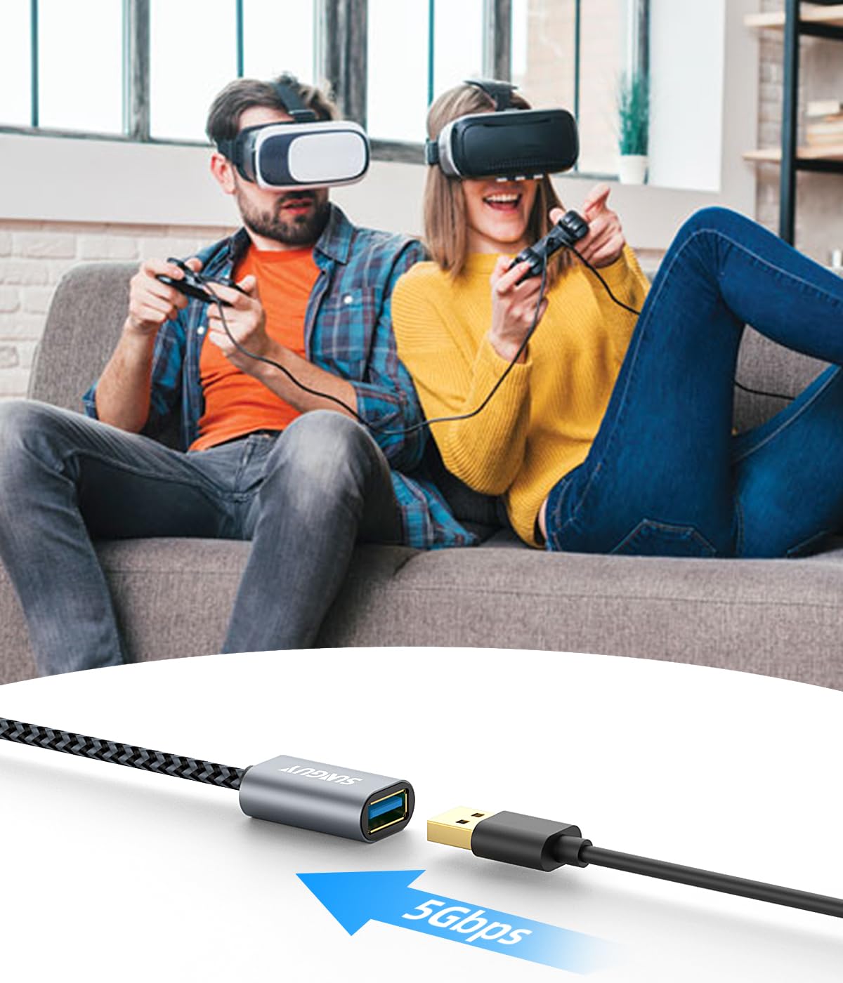 SUNGUY USB 3.0 Verlängerung Kabel，Verlängerungskabel 5Gbps Superschnelle USB A Stecker auf A Buchse Verlängerung für Kartenlesegerät,Tastatur, Drucker, Scanner, Kamera[0.3m-Grau-1Stück] 6