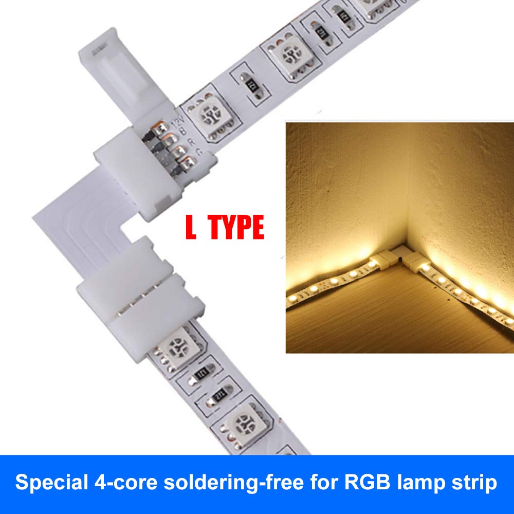 FICBOX 5050 4Pin LED Strip Connector Kit - 32.8FT/10M RGB Extension Cable, Strip to Strip Jumpers, Strip to RGB Controller & Adapter Jumpers, L Shape & Gapless Connectors, LED Strip Fixing Clips