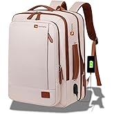 lootvana Travel Laptop Backpack – Expandable Carry-on, USB Charging Port, TSA 15.6” Laptop, Executive & College Backpack for Women & Men, Cream