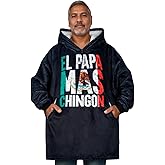Huglanket Regalo Para Papa, Wearable Flannel Mexican Dad Blanket Hoodie, Super Soft Warm Cozy with Two Large Pocket - One Size Fits Most - El Papa Mas Chingon