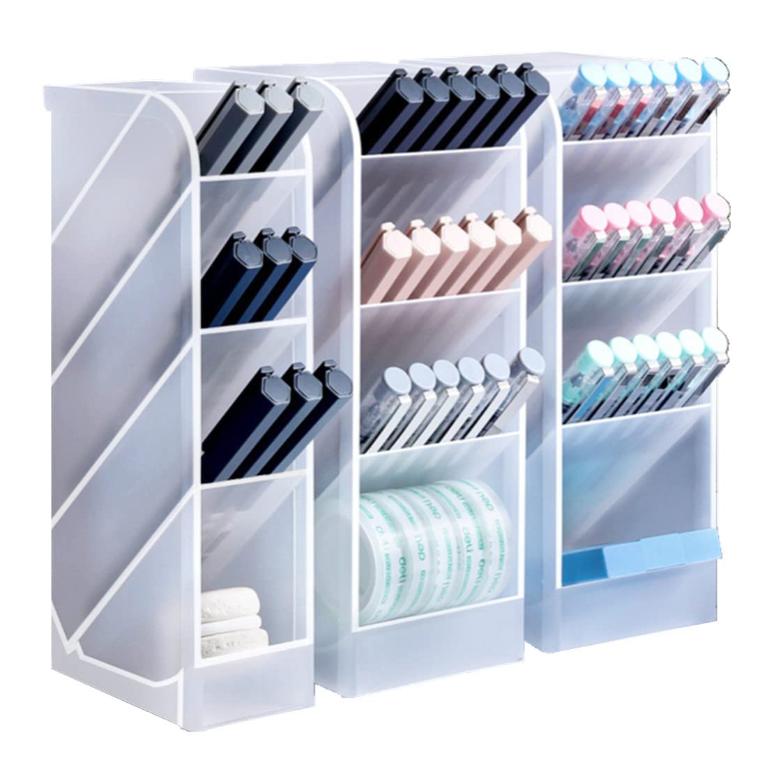 Cevvako Pen Organiser for Desk, Translucent Slanted Pen Storage Holder (7.5cm and 5 cm) - 3 Pcs Storage Organisers for Office, School, Home