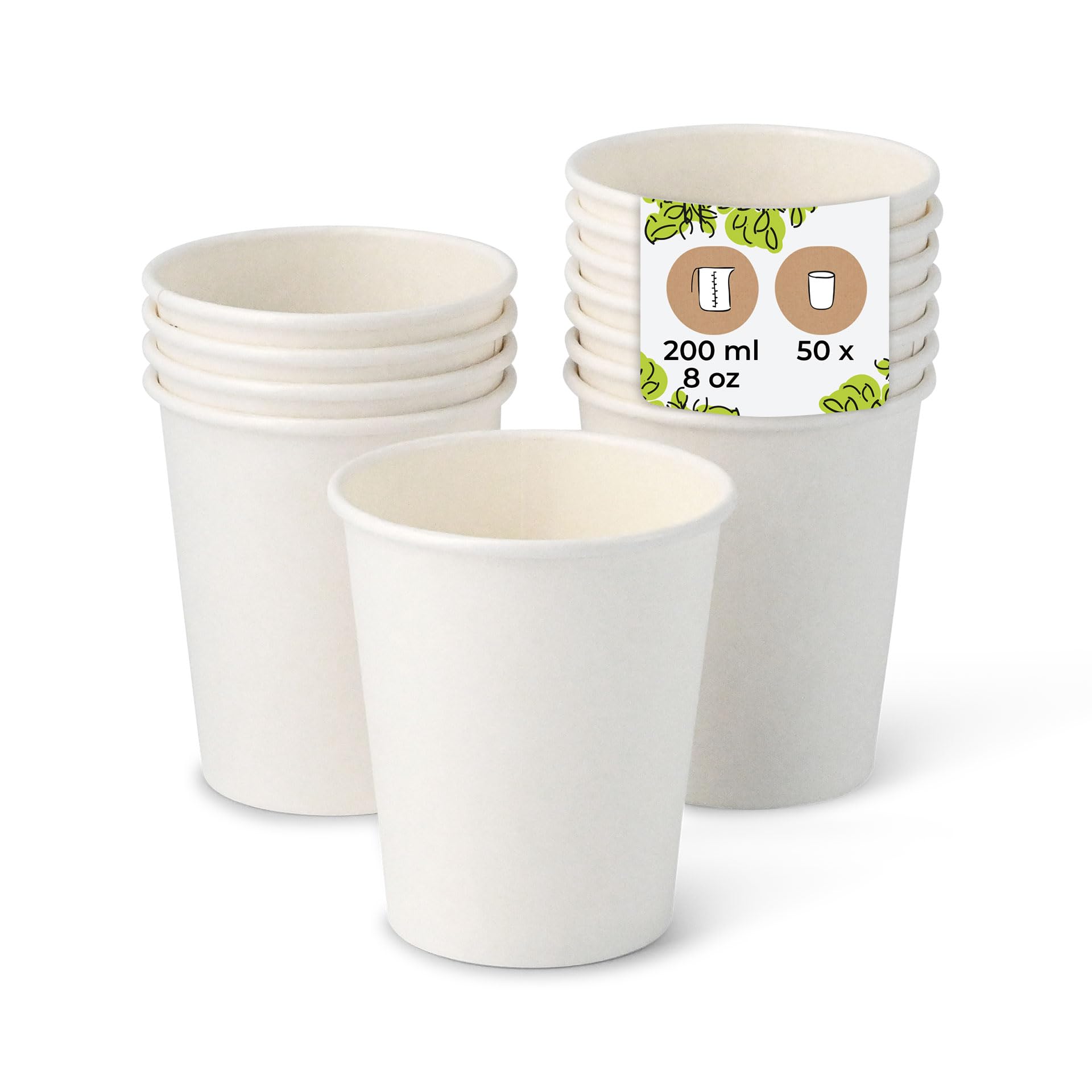 BIOZOYG 50x Disposable Coffee Cups 200 ml / 8 oz, Ø 80 mm White - Paper Cups for hot Drinks Plastic-Free - Coffee Cups Disposable