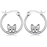 Dog Earrings Sterling Silver Yorkie/Schnauzer/Pug/Chihuahua/German Shepherd Hoop Earrings Animal Dog Jewelry for Women