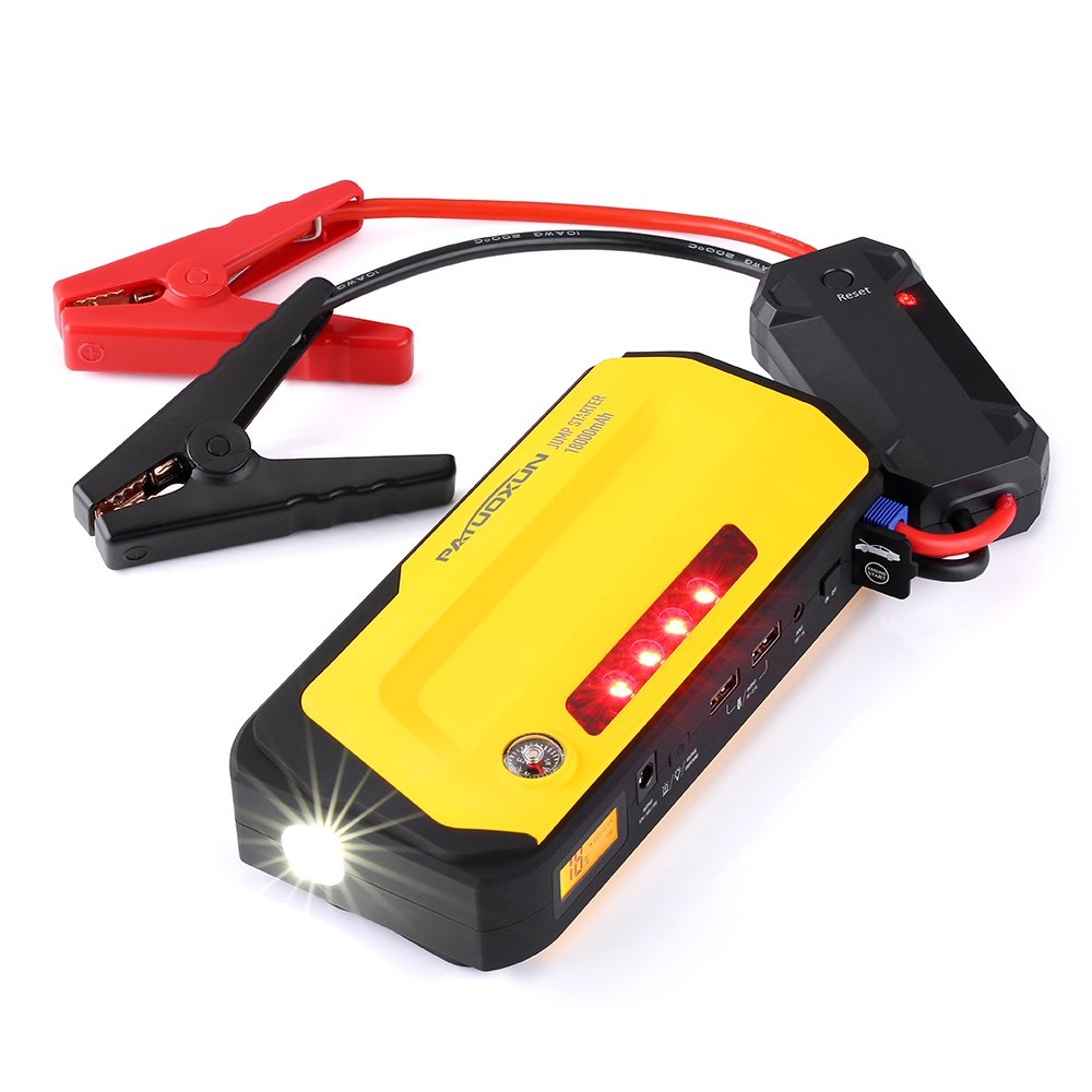 Patuoxun Auto Anlasser Car Jump Starter Tragbare Power Bank Ladegerat Mit 800a Spitzenstrom 18000mah Akku Mit Taschenlampe Sos Strobe Kompass Funktion Fur 12v 5 0l Gas 3 0l Diesel Motor Fur Den