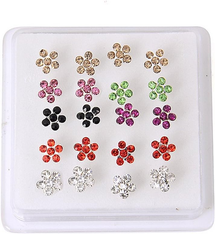 YueLian Crystal Assorted Color Stud Earrings Lot, 10 Pairs