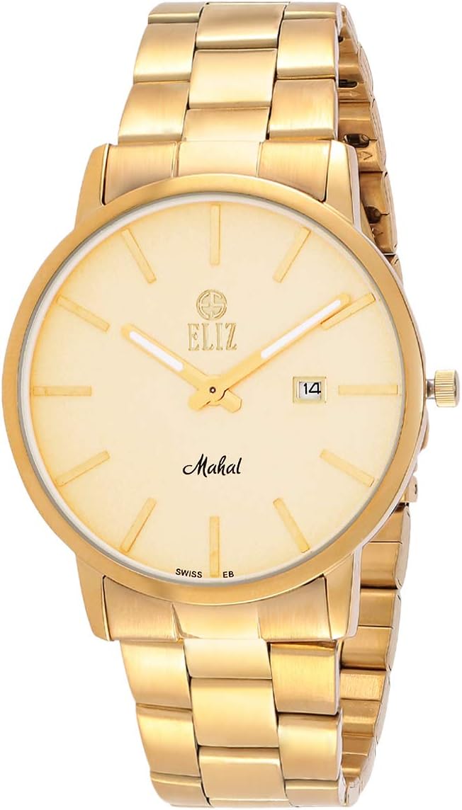 ELIZ Men's Gold Dial 22K Gold Plated Stainless Steel Band Watch 8178G