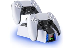 Fegliea Dual Charging Station for PS5, Fast Charging USB Type-C to A Adapter, Charges 2 Controllers in 2-3 Hours, LED Indicator, Over-current Protection, Compact Design, White