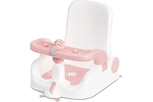 Obee Odee Baby Bath Seat with Sitting & Lying 2 Modes, 3-Speed Adjustment, Powerful Suction Cups, Infant Bathtub Chair with Washable Pillow, Folding and Hanging(Light Pink)