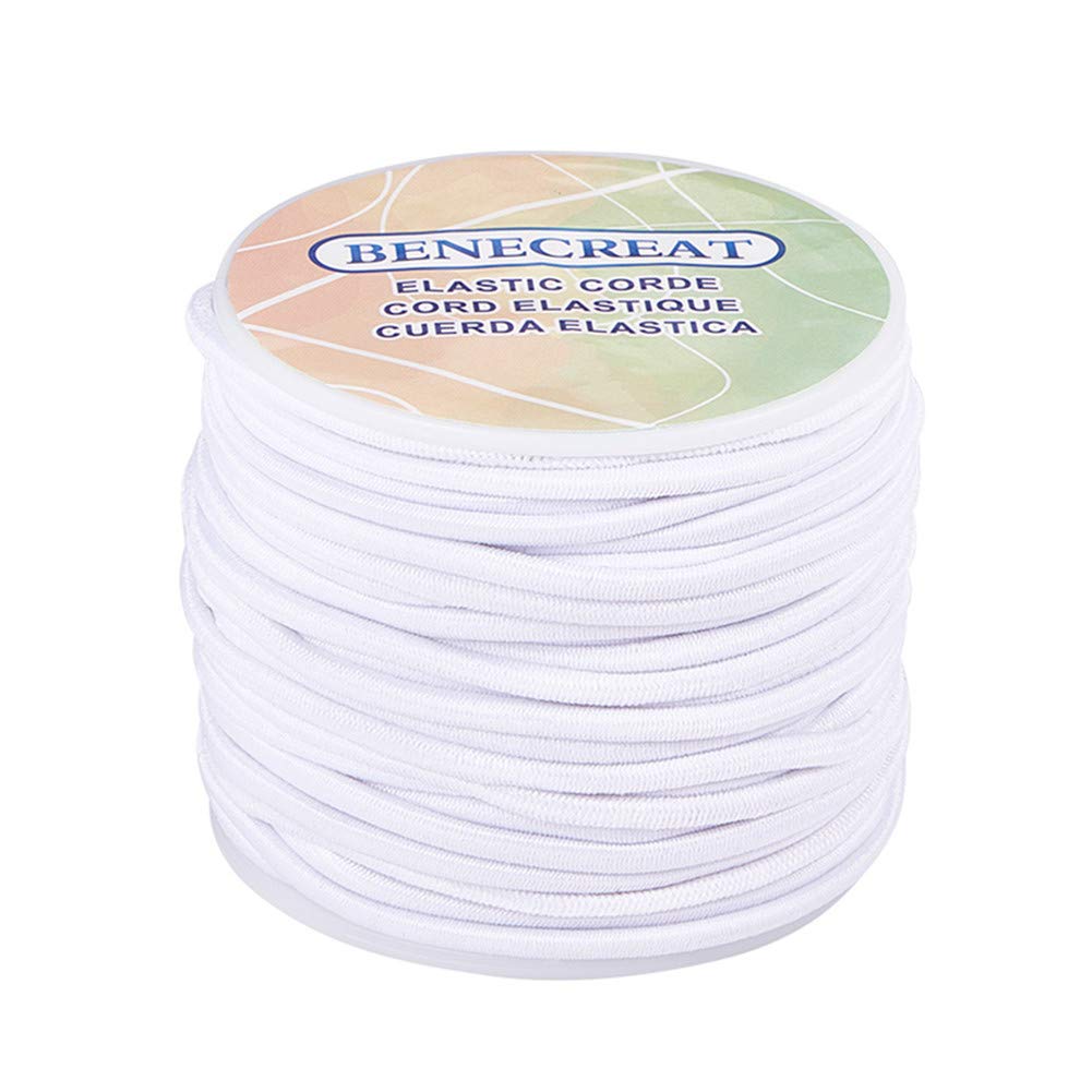 BENECREAT 3mm 22 Yard Elastic Cord, Jewelry Making Beading Cord, Stretch Thread Wire Fabric Crafting String Rope Bungee Cord for DIY Crafts Bracelets Necklaces, White