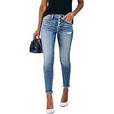 KUNMI Women's Ripped Skinny Slim Fit Jeans Frayed Distressed Stretchy Denim Pants