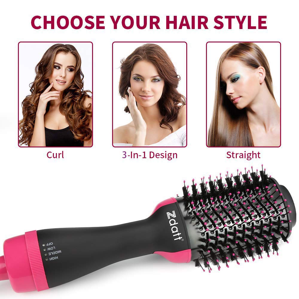 ZDATT Hair Dryer Volumizer, 4 in 1 Salon Styling Hot Air Brush and Styler, Negative Ion Straightening Brush Curl Brush, Multi-functiona(AA) : Beauty