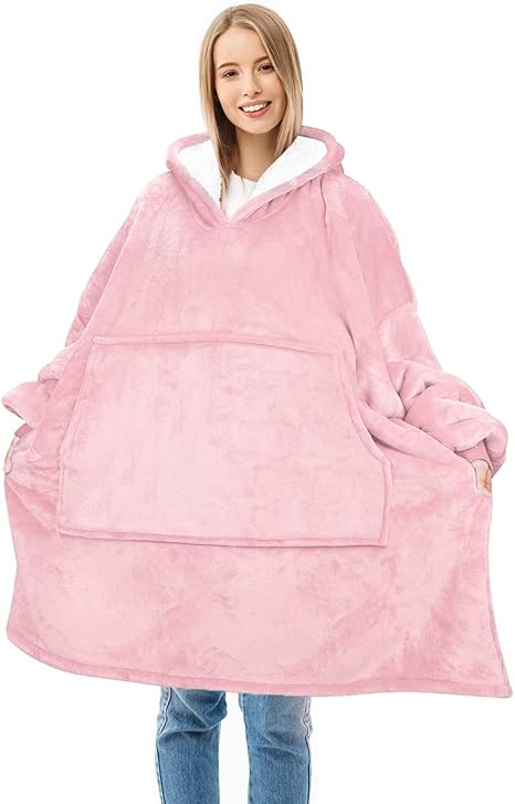 Amazon Co Jp Catalonia 着る毛布 ポンチョ フード付き パーカー もこもこ かわいい 冬 ルームウェア 防寒 ガウン 暖かい 部屋着 レディース メンズ 着丈96cm ピンク ホーム キッチン