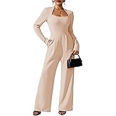 Pink Queen Jumpsuits for Women Dressy Scoop Neck Long Sleeve Wide Leg Romper One Piece Trendy Outfits