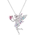 SUMFAN Fairy Necklace for Teen Girls,Birthstone Pendant Gift for Girls White Gold Plated Austrian Crystal Jewelry Gift