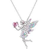 SUMFAN Fairy Necklace for Teen Girls,Birthstone Pendant Gift for Girls White Gold Plated Austrian Crystal Jewelry Gift