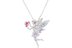 SUMFAN Fairy Necklace for Teen Girls,Birthstone Pendant Gift for Girls White Gold Plated Austrian Crystal Jewelry Gift