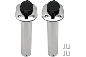 ISURE MARINE 2PCS Boat Stainless Steel Polished Fishing Rod Holder Flush Mount 15/30/90 Degree Casting Flange with Rubber Cap, Liner, Gasket PVC Cap and Inner Tube for Marine Yacht Kayak