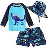 Baby Toddler Boys UPF 50+ Rashguard Set Swimsuit with Sun Hat Bathing Suit Swimwear for Beach Pool Sun Protection