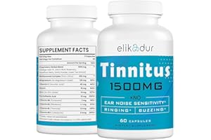 ELIKADUR 1500 MG Tinnitus for Ringing Ears, Tinnitus Supplement for Ear Ringing, Natural Herbal Blend & Bioflavonoids, Ear Tinnitus for Women Men Over 50, 60 Capsules